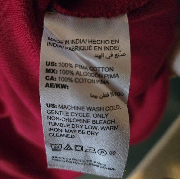 Chico's Red V-neckline Longsleeve Top, Size 1 (us medium), pima cotton - Picture 6 of 9